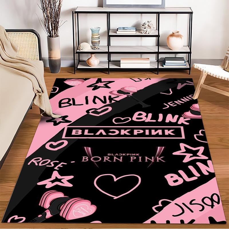 Blackpink Born Pink Herz Design Teppich Rutschfester Teppich geeignet für Wohnzimmer- und Schlafzimmer-Sofas