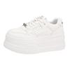 2025 New Leather Cowhide Lace-up Platform Muffin Bread Shoes White Shoes Casual Board Shoes Versatile Height-increasing Women's Shoes