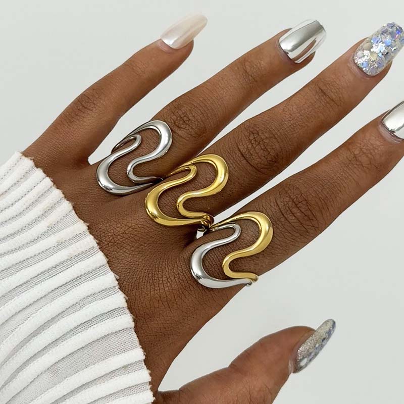 Stainless Steel Metal Line Open Rings For Women Minimalist Gold Color Irregular Geometric Finger Ring Jewelry Accessories