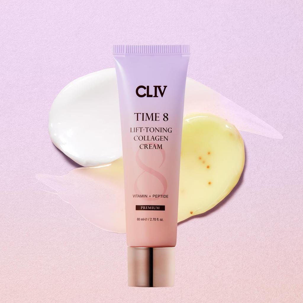 CLIV Time 8 Collagen Cream Face Cream - Moisturizing, Firming, Vitamins, Peptides, Niacinamide - Korean Skincare - 80ml