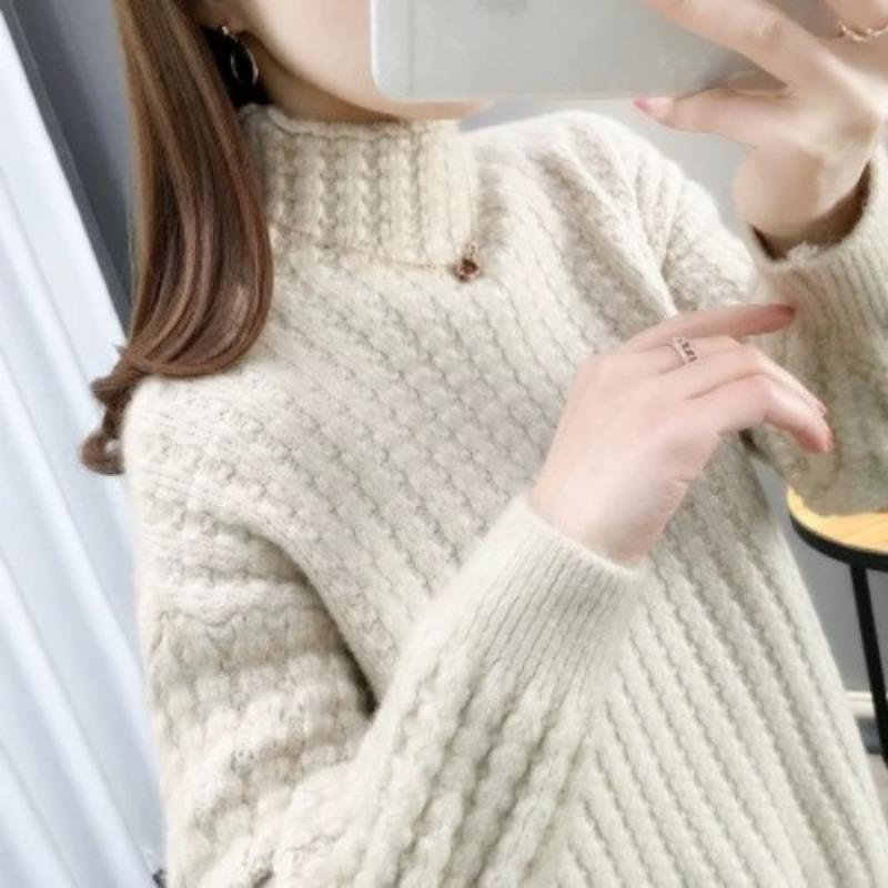 Women's Sweater Thickened Autumn/Winter High Collar Knitted Sweater Half High Collar