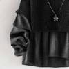Japanese Autumn/Winter 2024 Round-Neck Knit Patchwork Two-Piece Long Sleeve Top