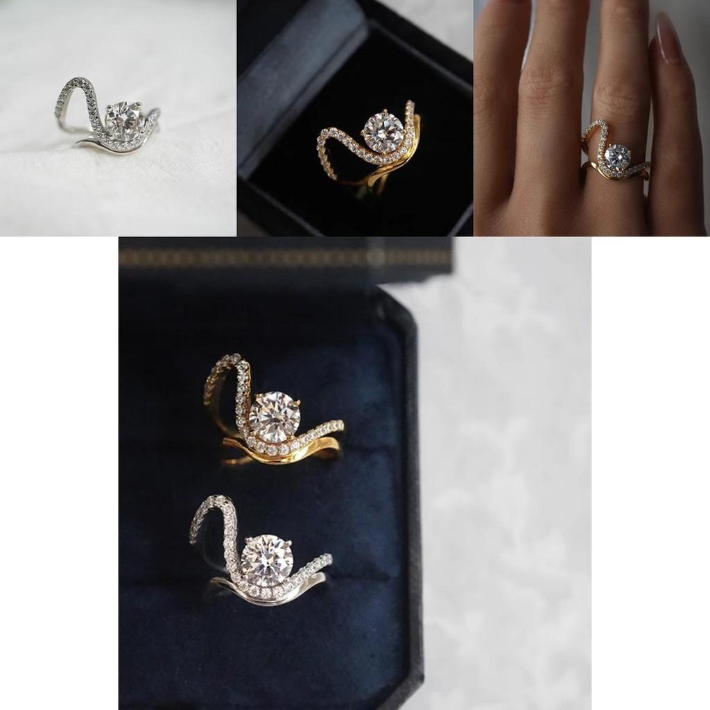 Wave Modern Retro Design Geometric Zirconia Ring Adjustable For Fashionforward Women