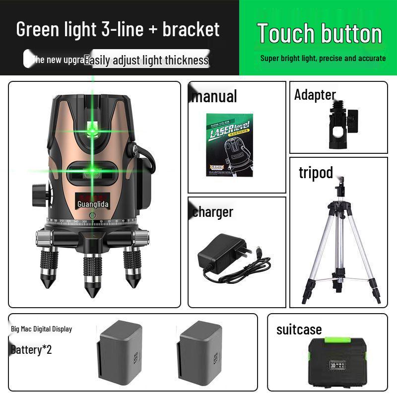 High Precision Outdoor Green Laser Level: 2, 3, 5 Line Infrared, Auto-Leveling with Blue Light LD.