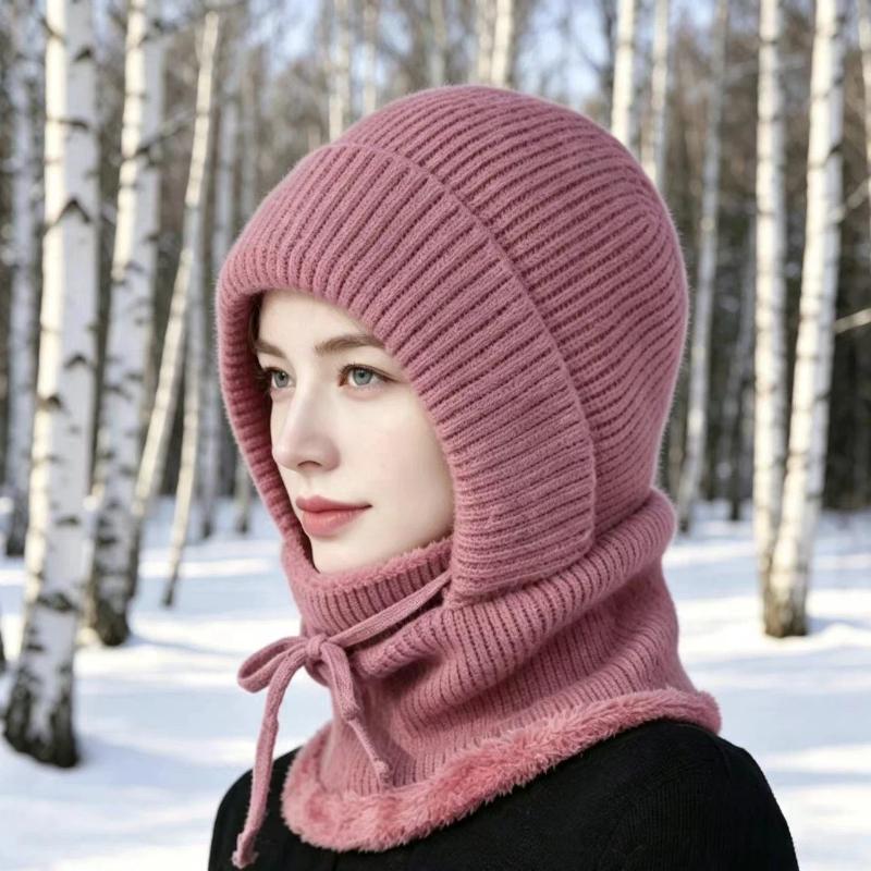 Women's Windproof Winter Hood Scarf Fleece Lined Knitted Warm Adjustable Neck Warmer for Snow Activities Outdoor Work