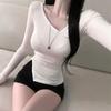 Korean Dongdaemun Slim V-Neck Long Sleeve T-Shirt - Versatile & Elegant Design