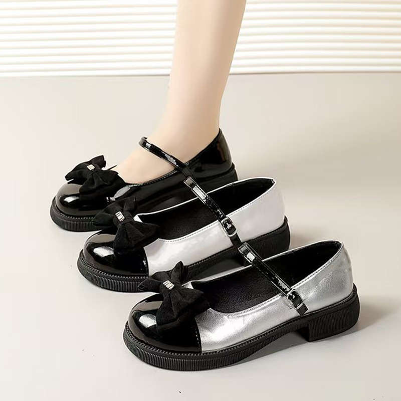 Spring and Autumn New Round Head Retro Bow Small Leather Shoes Women's Shoes Mary Jane College Style Women's Single Shoes
