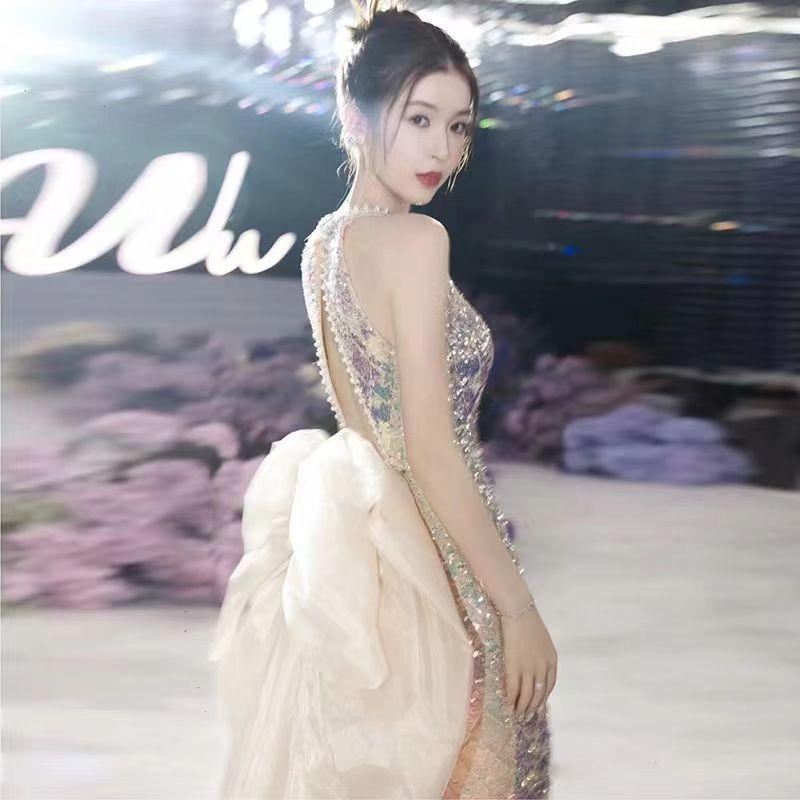 Fishtail Evening Dress 1011 New Temperament Long Light Luxury Niche Thin Neck Engagement Toast Banquet