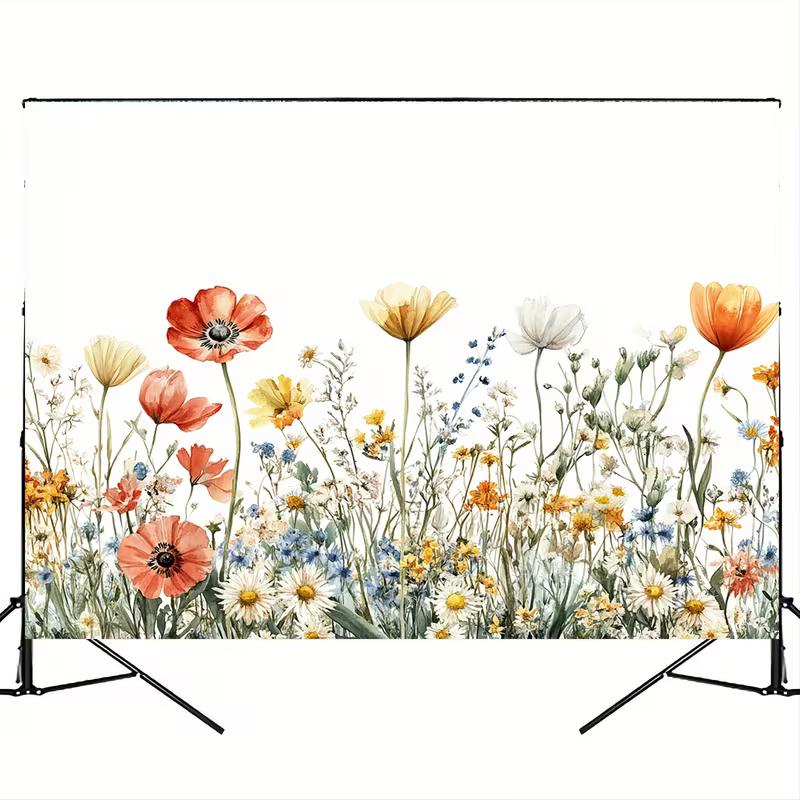 2D Flat Watercolor Wildflower Backdrop for Home Decor & Photo Booth