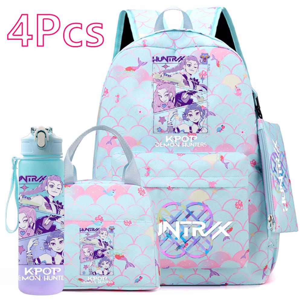 4 Stück/Set Anime KPOP Bedruckter Rucksack mit Handtasche Federmäppchen 750 ml Wasserflasche für Teenager Schüler Junge Mädchen Große Kapazität Schultasche Schultasche