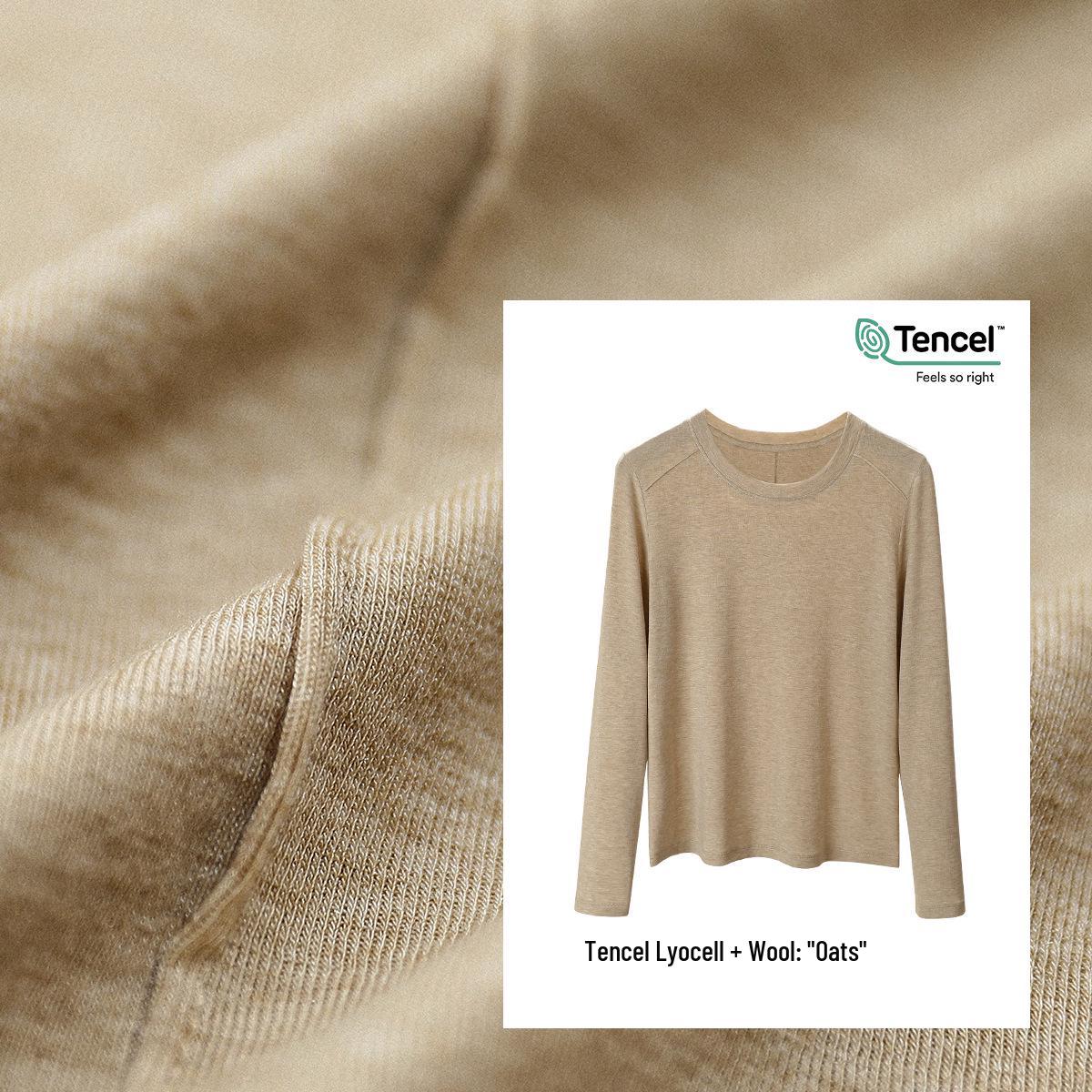

Women s Slim Fit Long Sleeve Lyocell Tencel Wool Tee with Fishbone Detail Double Extra Large