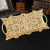 Hollow-Carved Design Metal Cake Tray With Rectangular Plate Hand Held Golden Food Fruit Tray For Home Wedding Decoration 33cm