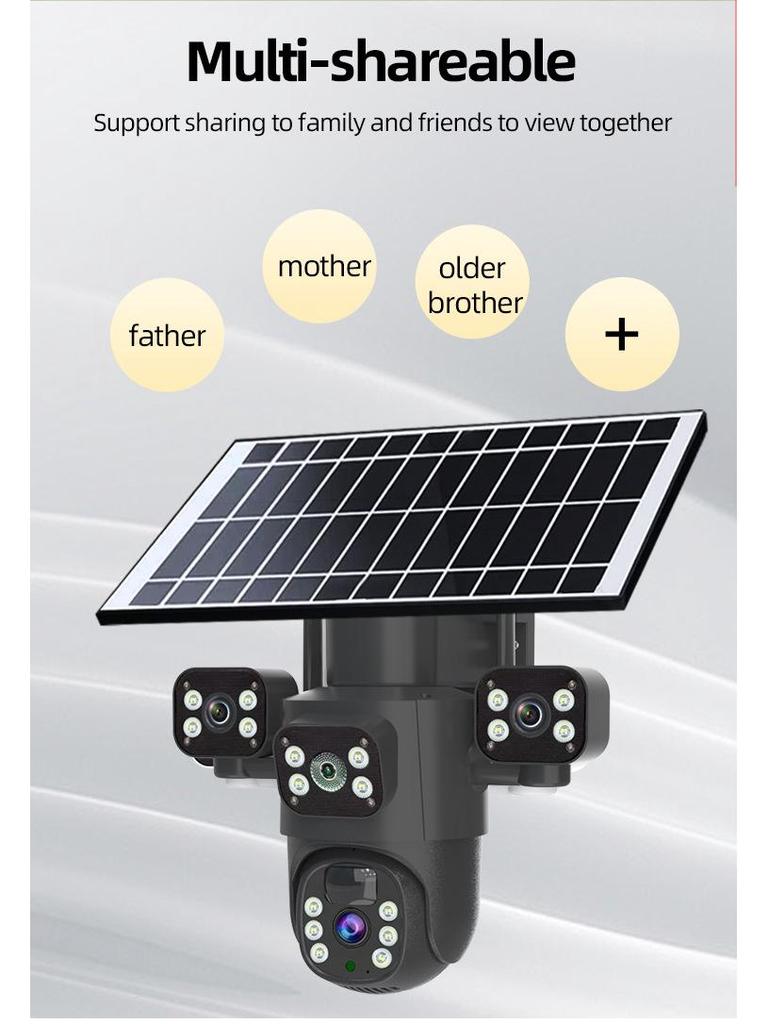 4G Solar-Powered Outdoor Wireless Camera, Ultra HD 6MP with Triple Lens