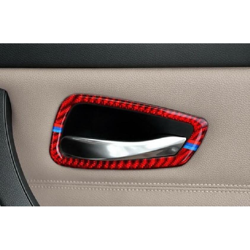 Red Carbon Fiber Interior Door Handle Cover Trim For BMW 3-Series E92 2005-2012