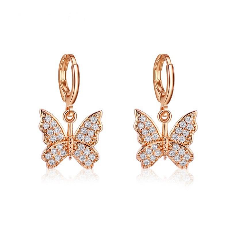 European & American Elegant Rhinestone Butterfly Dangle Earrings
