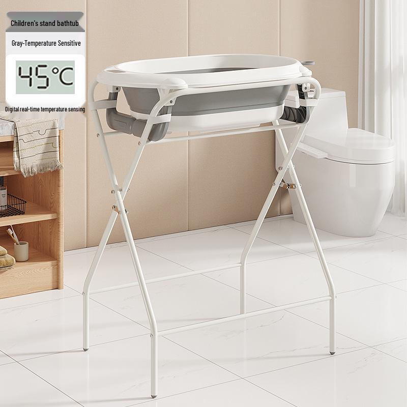 Babybadje & Verzorgingstafel Set met Verhoogd Onderstel en Droogrek