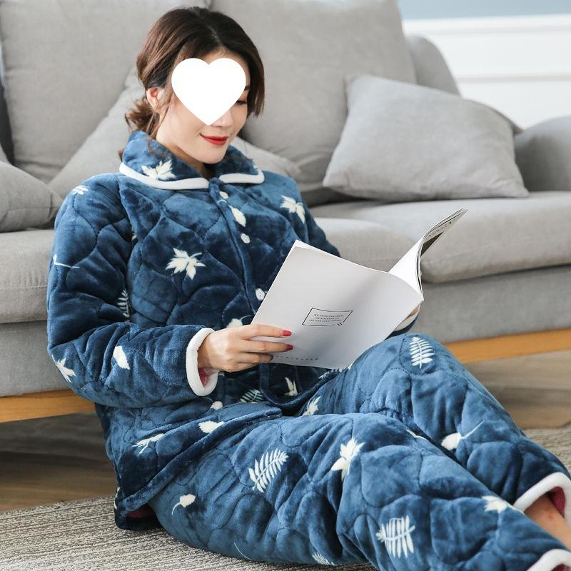 Dámské pyžamo třívrstvé zesílené a roztomilé zimní lze nosit velká velikost teplé polstrované domácí oblečení