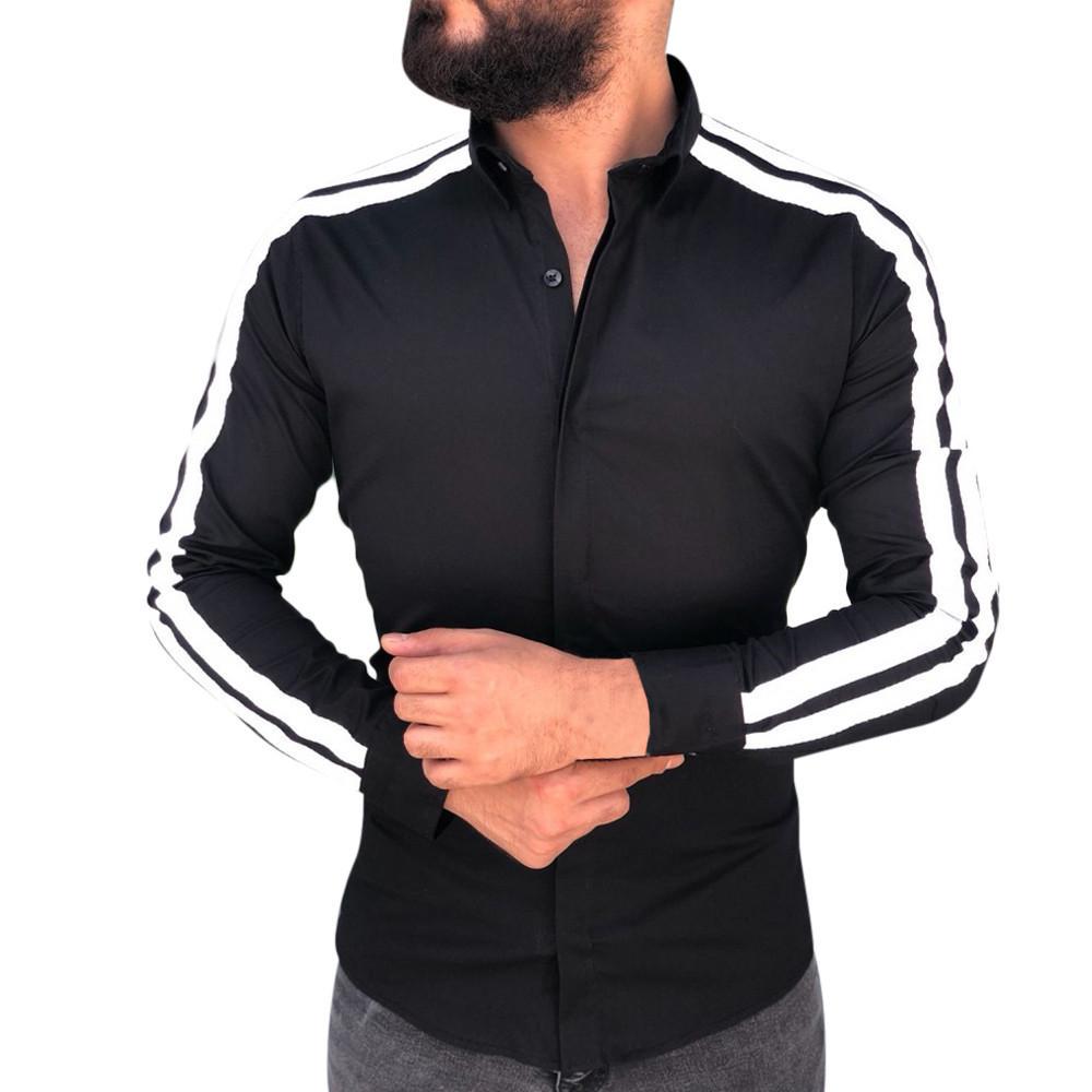 Fashion Men's Autumn Winter Casual Packwork Button Long Sleeve Shirt Blouse Top