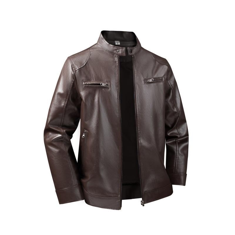 [Exclusive] American locomotive wind stand-up collar leather jacket for men's spring and autumn new large-size PU leather jacket for men