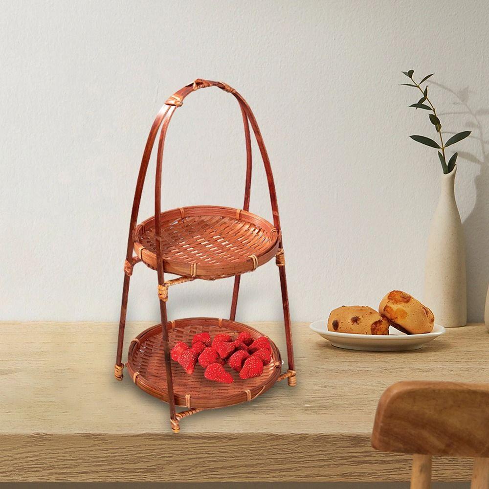 1Pcs Fruit Food Vegetable Bamboo Woven Basket 1/2/3 Layers Standing Tray Storage Basket  For Kitchen