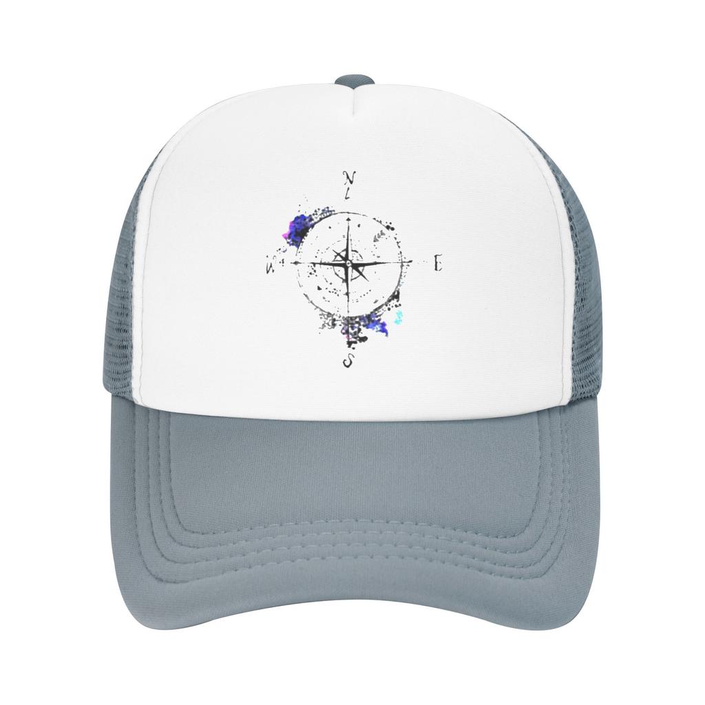 Compass Rose Watercolor Print Trucker Hat Adjustable Mesh Baseball Cap for Adult Outdoor Casual