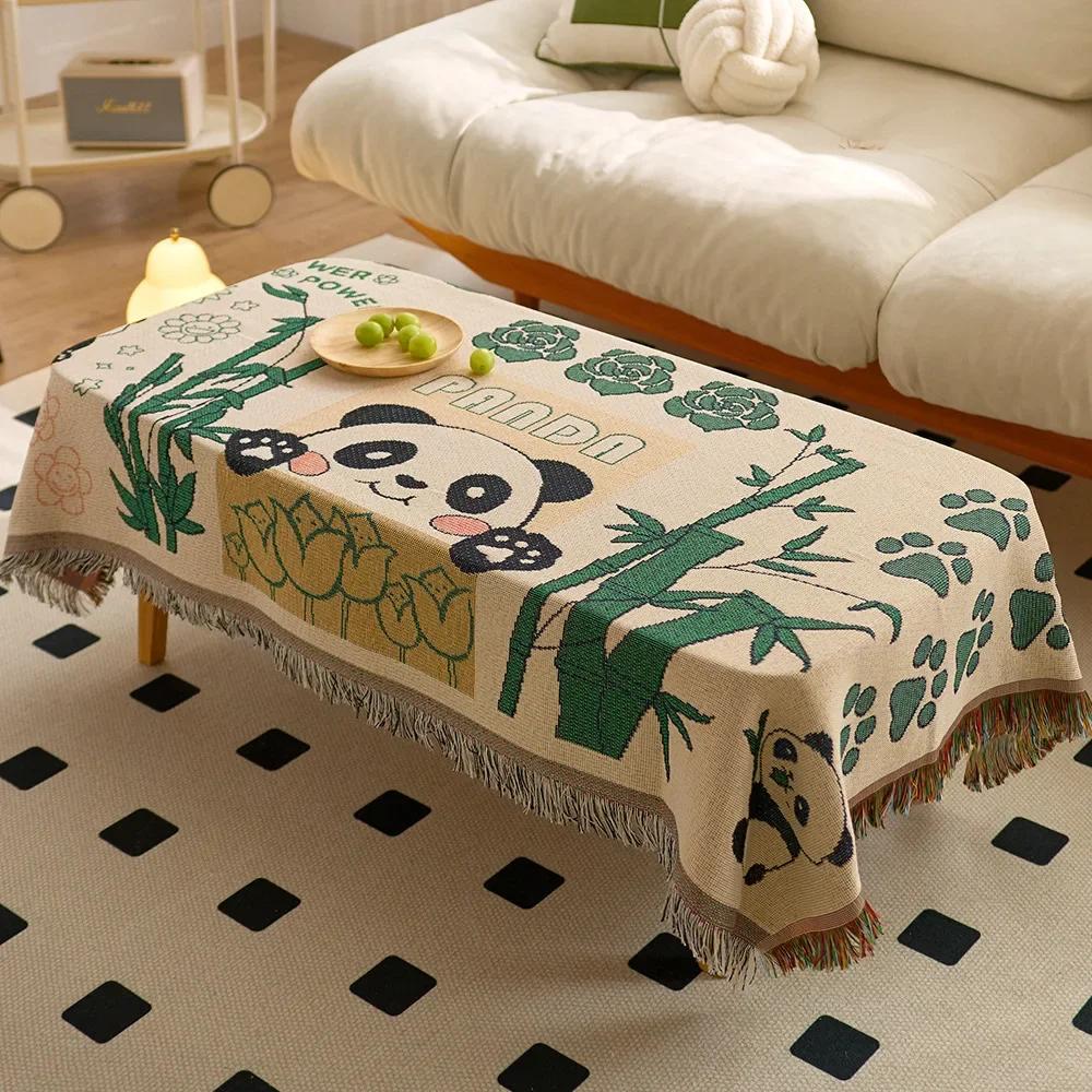 Cotton Yarn Tassel Dining Table Cloth Bohemian Style Double Printed Tablecloth Home Decoration Multifunctional Cover Cloth Towel