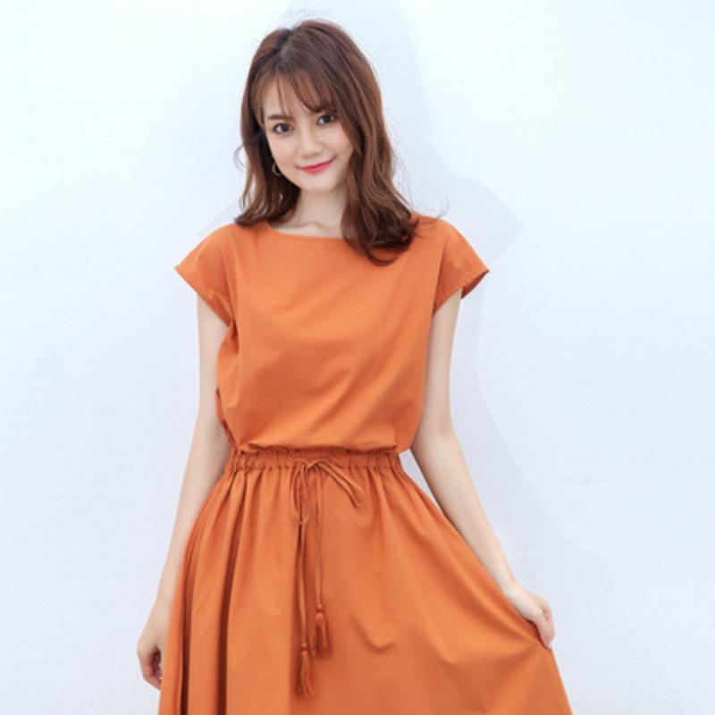 Literary Pendulum Skirt, Summer New Waist Loose Large Size Cotton and Linen Short-sleeved Dress Women