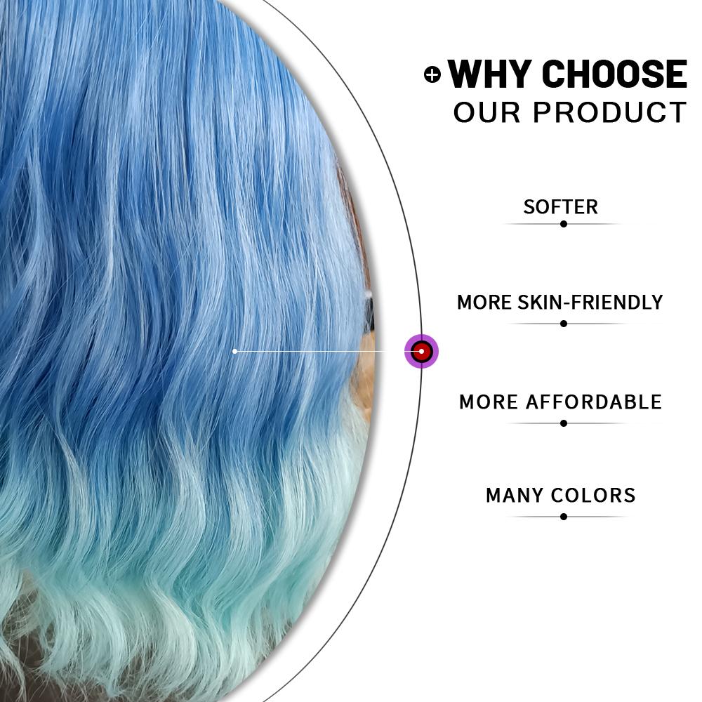 Cynthia Blue Ombre Short Bob Synthetic Wigs For Women With Bangs Body Wave Cosplay Lolita Wig White Natural Heat Resistant Hair