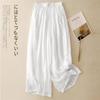 Vintage Embroidered Women's Wide-Leg Pants for Mothers, Summer Thin Elastic Waist Loose Casual Fashion Nine-Point Pants