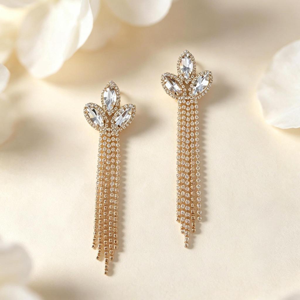 European Luxury Rhinestone Tassel Earrings - Elegant Jewelry for Women