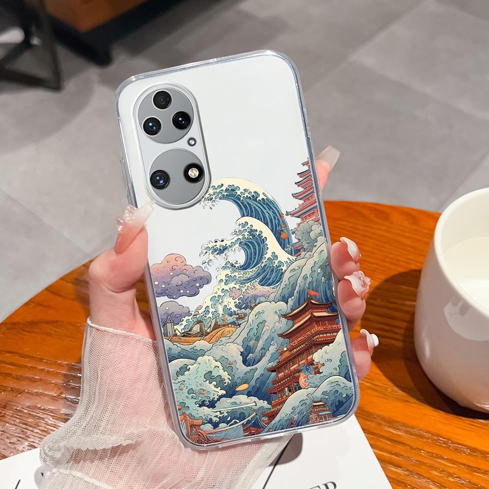 For Huawei P50 Pro P50E Phone Case Lucky Flowers Patterns Transparent Protective Funda For Huawei P 50 Soft TPU Silicone Bumper