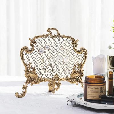 Retro Golden Iron Art Jewelry Organizer Holder Nordic Palace Creativity Ring Earrings Storage Vertical Metal Display Shelf
