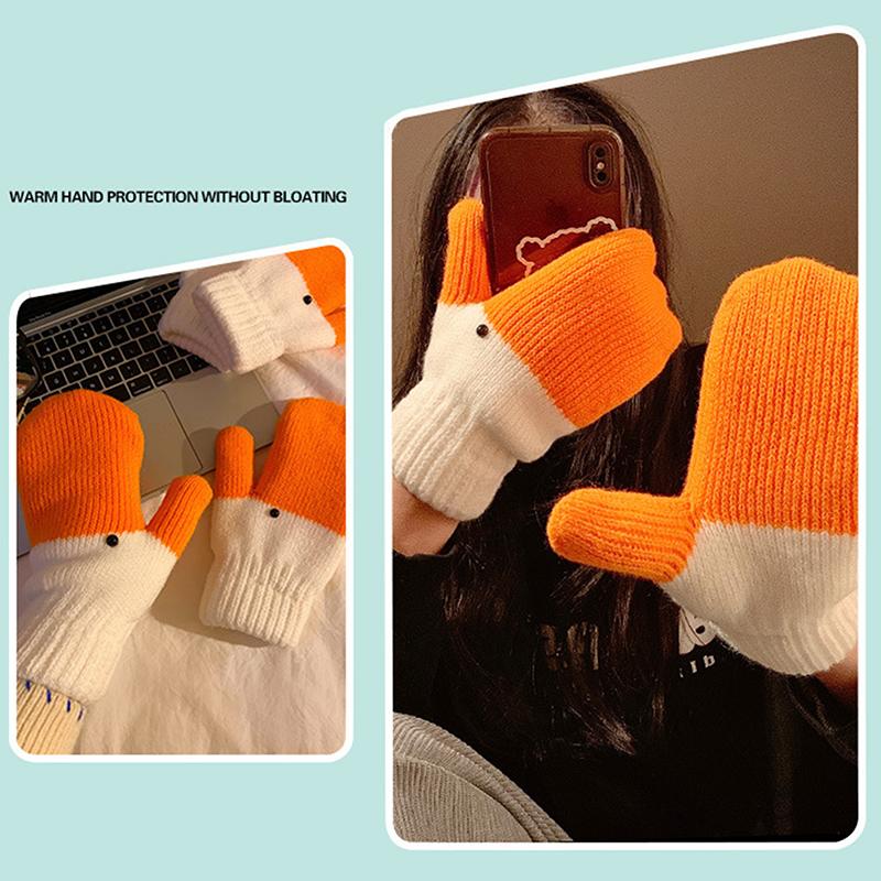 Kadınlar İçin Sevimli Komik Kaz Örgü Yün Eldivenler Kış Kalınlaştırılmış Sıcak Soğuğa Dayanıklı Eldivenler Onun İçin Mükemmel Hediye