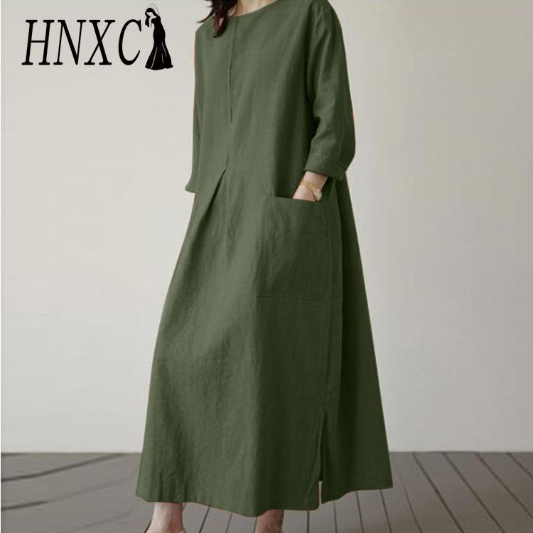 

HNXC Женское повседневное хлопковое длинное платье с круглым вырезом и рукавами 3/4 XXXXXL зелёный