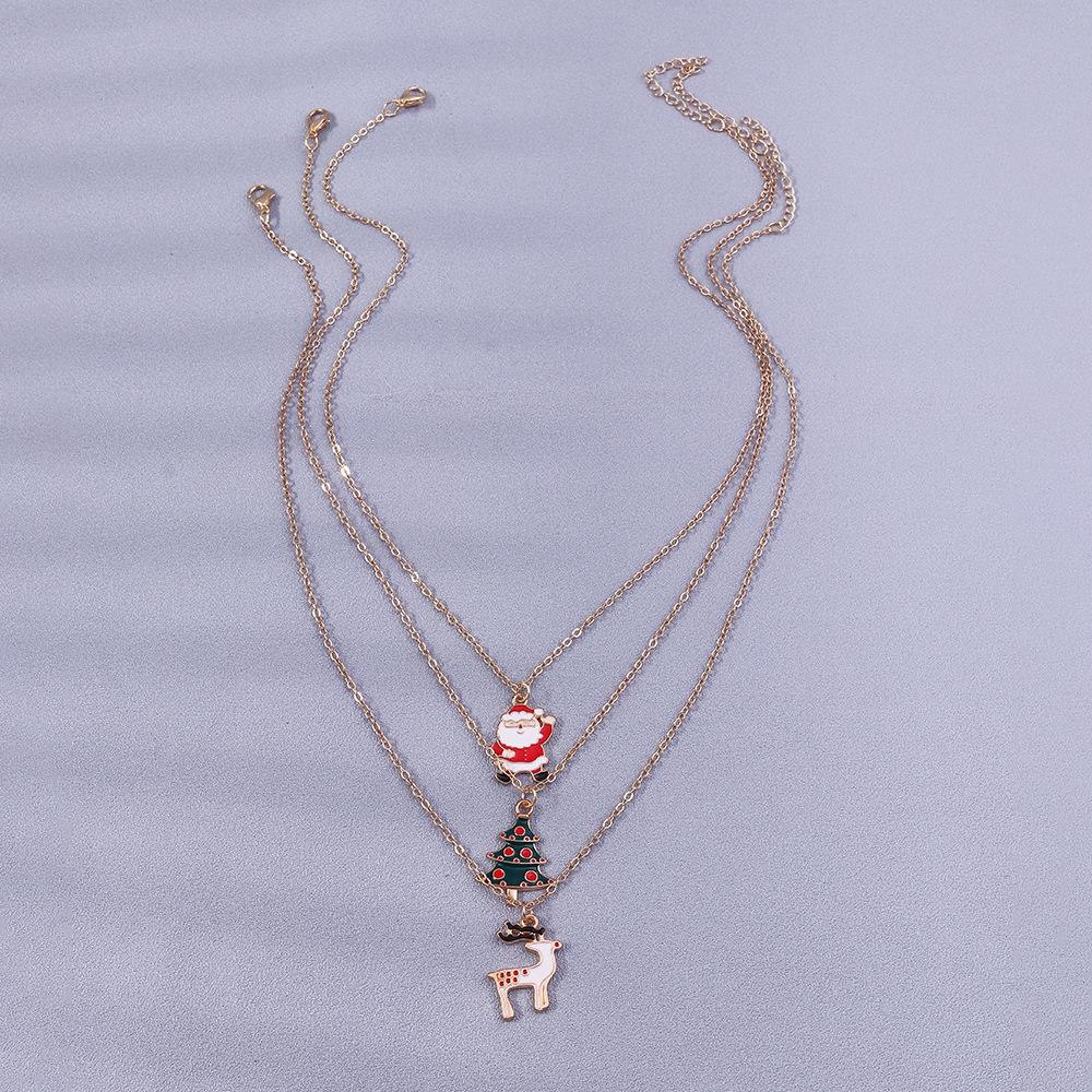 European & American Christmas Necklace Set: Reindeer, Cane, Santa Claus & Tree Pendants