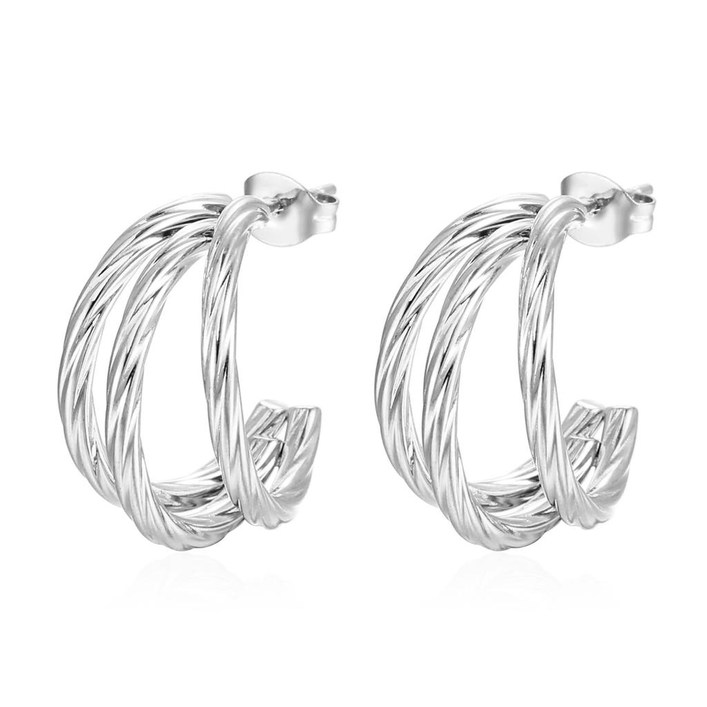 18K Gold Plated Stainless Steel Twisted Pattern Three-Strand Line Earrings - Trendy High-End Women's Fashion