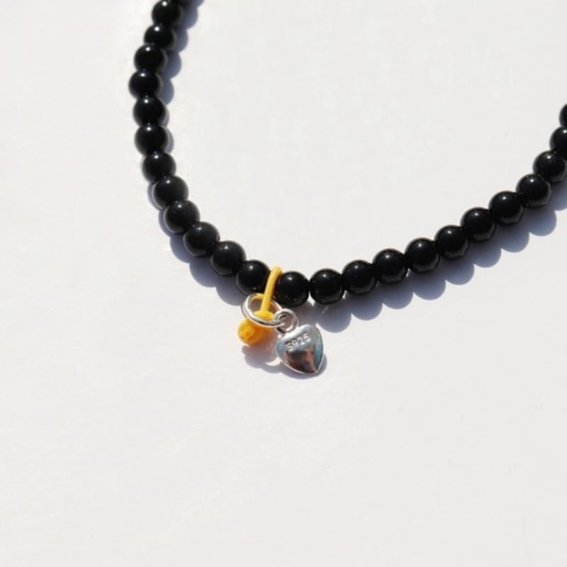 BONBEAU MY Daisy Charm Onyx Bracelet 925 Silver Daisy Charm Black Onyx Bracelet