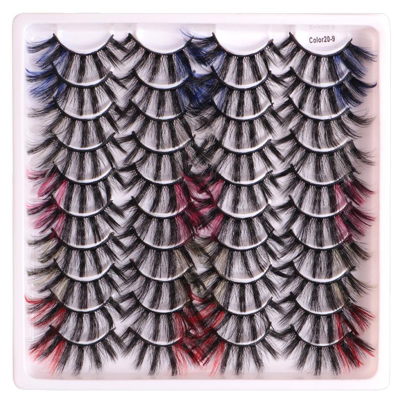 20 Paar farbige falsche Wimpern, vergrößern die Augen, dicke und geschwungene gekreuzte Wimpern.