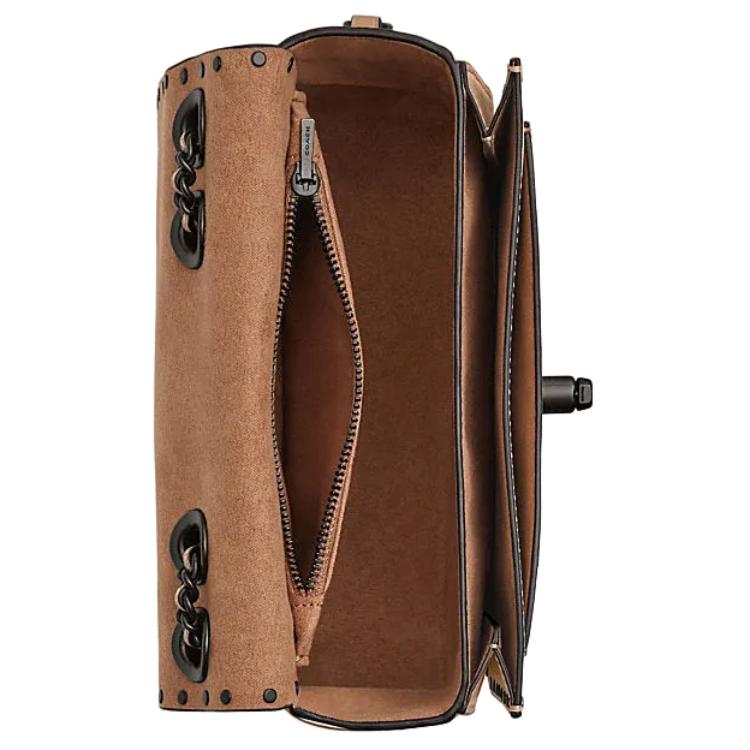 Coach Madison 19 Logo Studded Decor Leather And Synthetic Leather Crossbody Shoulder Bag Small Women Bags Gray Brown CW414-V5SNE