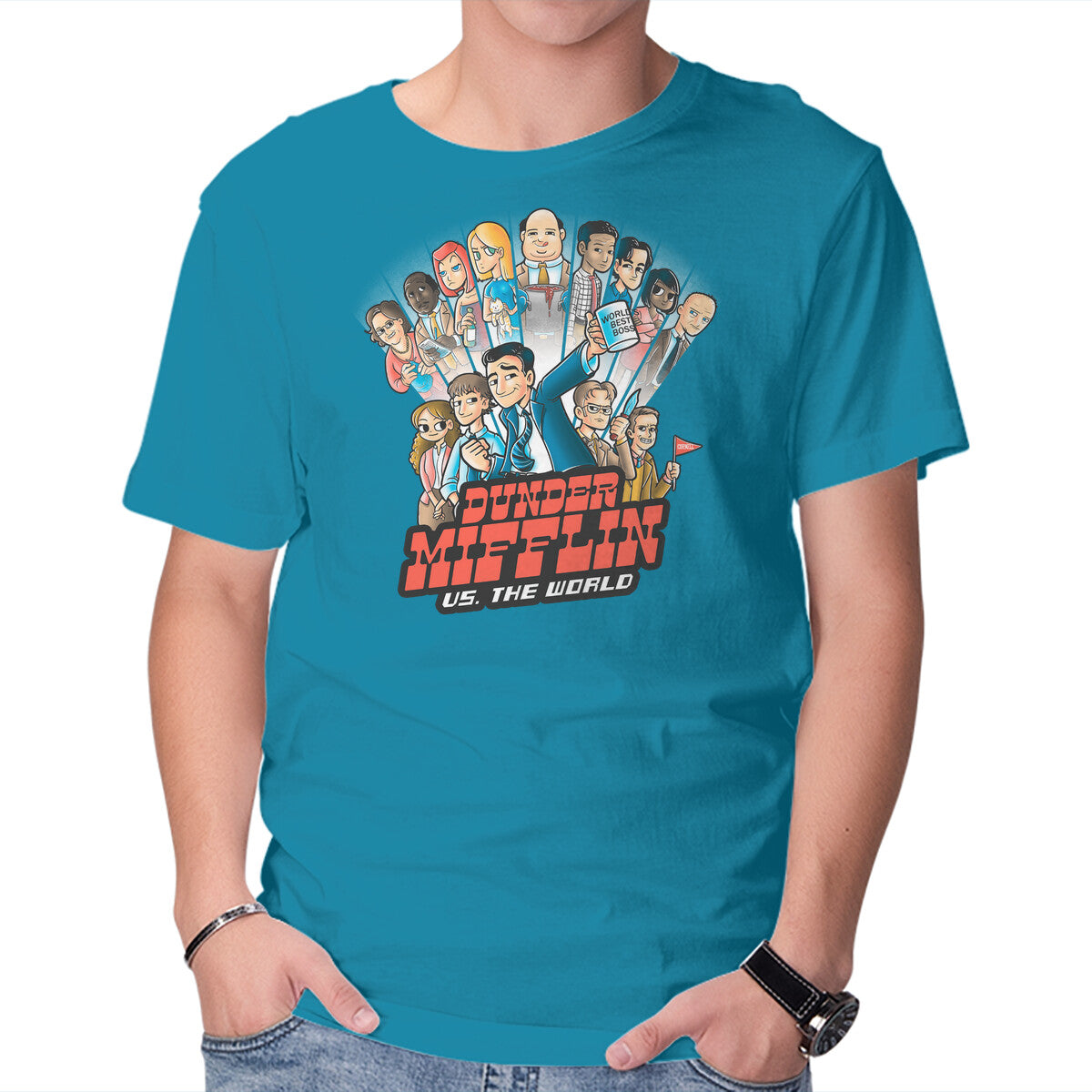 Unisex Crew Neck T-Shirt Dunder Mifflin Vs The world Graphic Short Sleeve Casual Tee XL