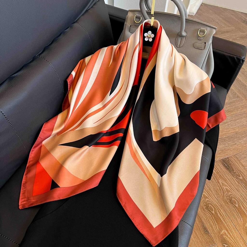 Square scarf 91CM large square scarf imitation silk satin scarf temperament women's shawl scarf headscarf windproof silk scarf thin
