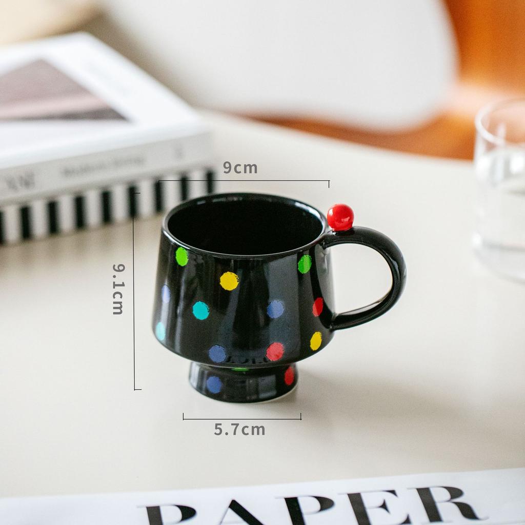 Colorful Polka Dot Mug Creative Ceramic Stacked Cup Office and Home Niche Design Simple Coffee Saucer Cup Couple