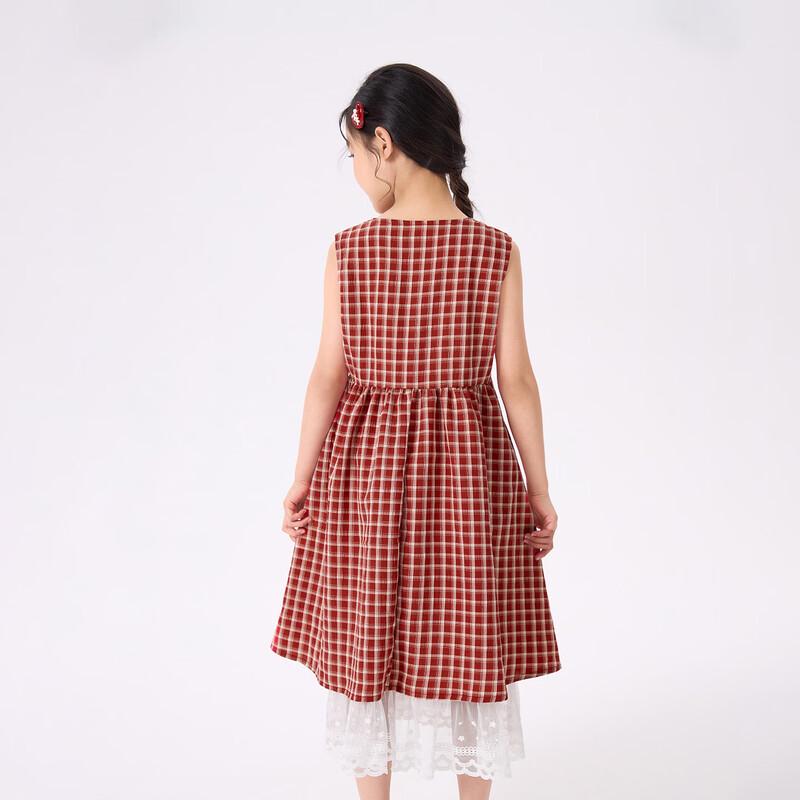 Girls' Plaid Lace Sleeveless A-line Dress