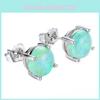 Australian Opal Silver Ear Studs With Round Shape For Casual Wear