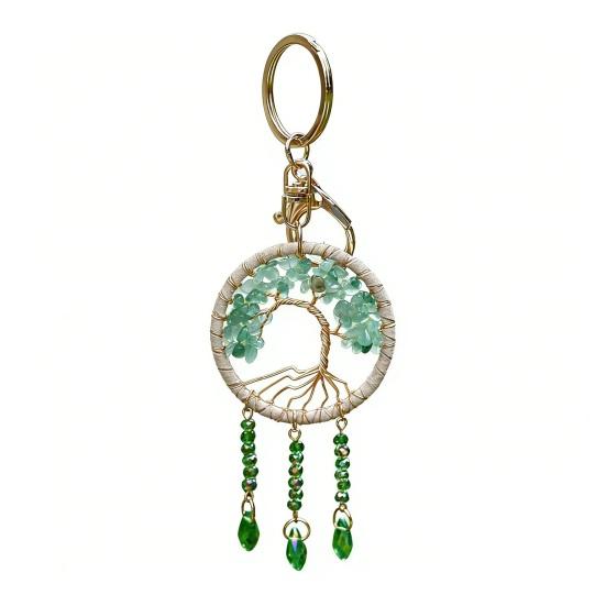 Car Pendant Natural Stone Tree Metal Wire Key Design Durable Chain Car Accessory Bags Backpack Decoration