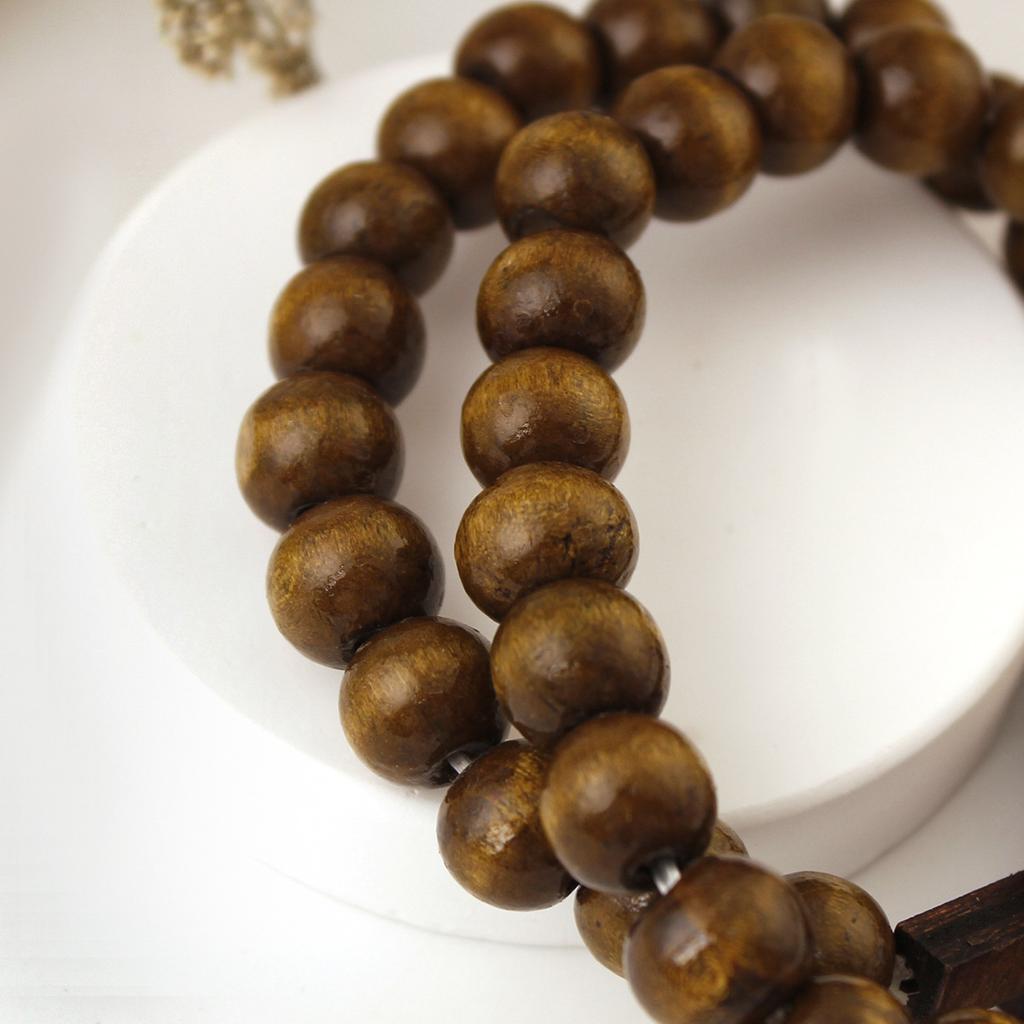 Men's Solid Color Wood Bead Cross Pendant Bracelet European and American Style Black Wood Retro Handmade Bracelet