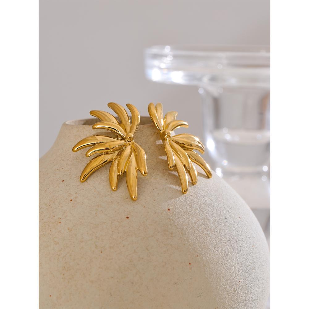 Yhpup 14g Light Flower Statement Big Temperament Stud Earrings 2025 Gift Women Anti Allergic Stainless Steel Jewelry PVD Plated