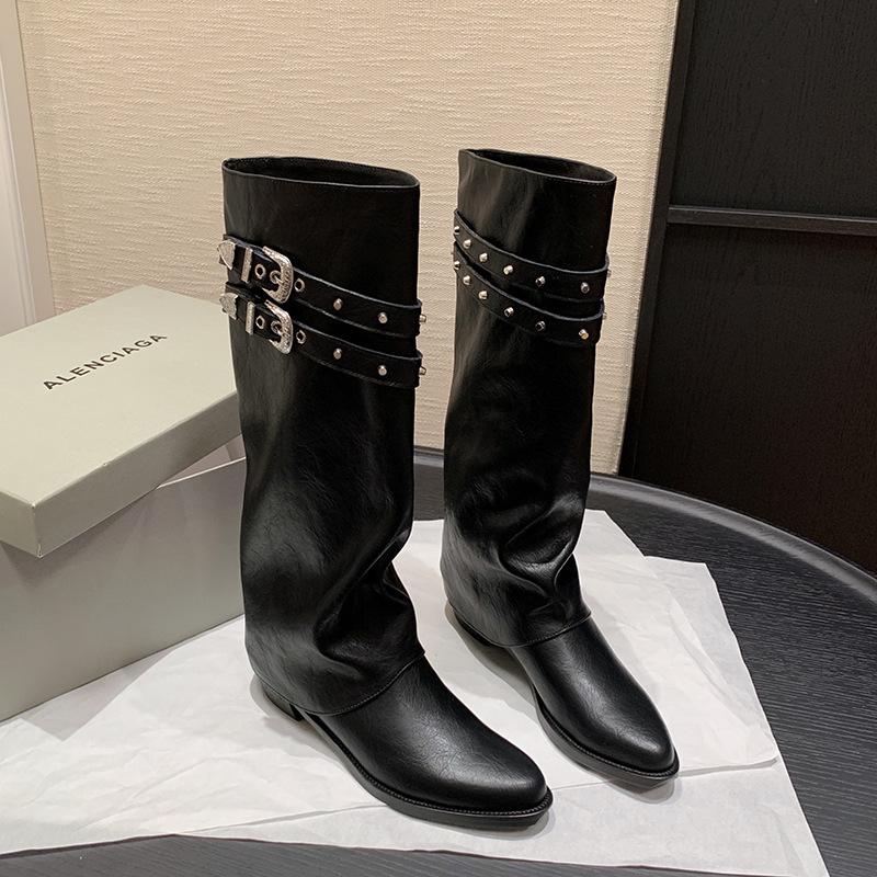 2025 autumn and winter new long boots thick heel fashion boots belt buckle trouser boots high boots medium heel women's boots western women's boots
