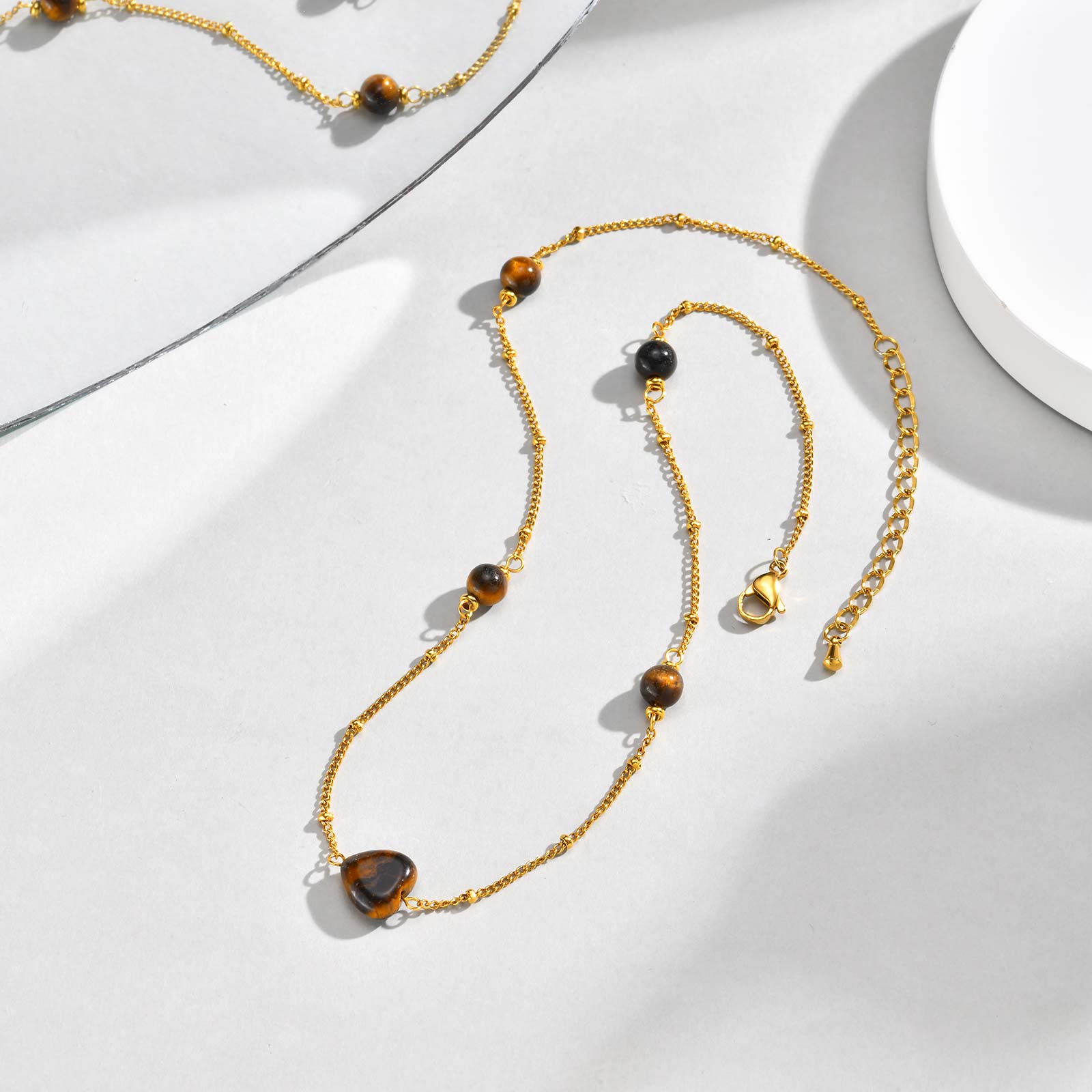 

Stainless Steel Tiger Eye Stone Love Necklace for Women,Gold Plated Waterproof Heart Shaped Natural Stone Chain Necklaces