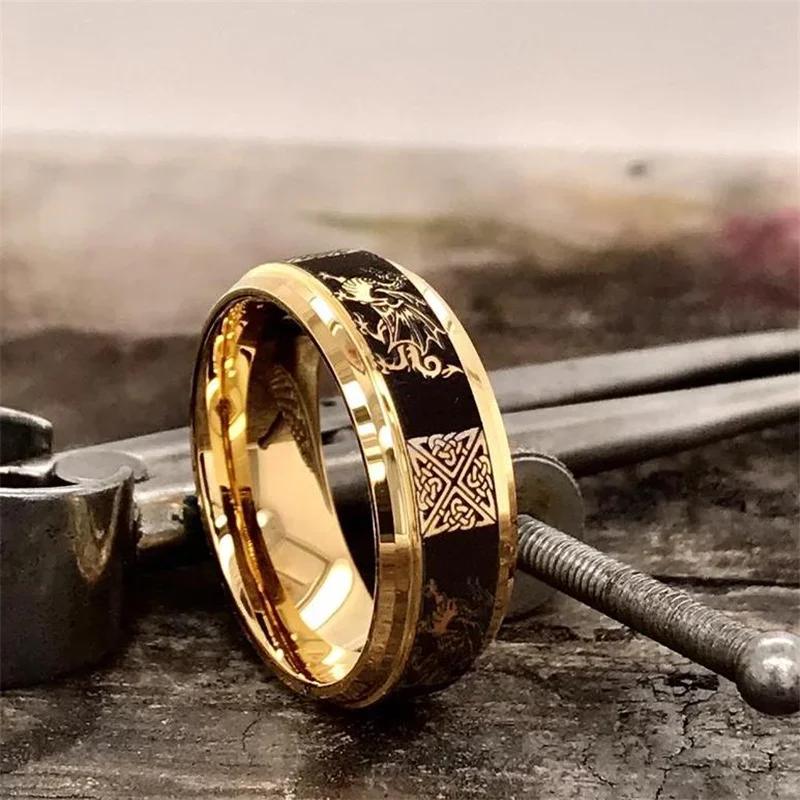 Cool Gold Color Men Dragon Pattern Crystal Animal Rings Punk Man Jewelry for Party Wedding Accessories